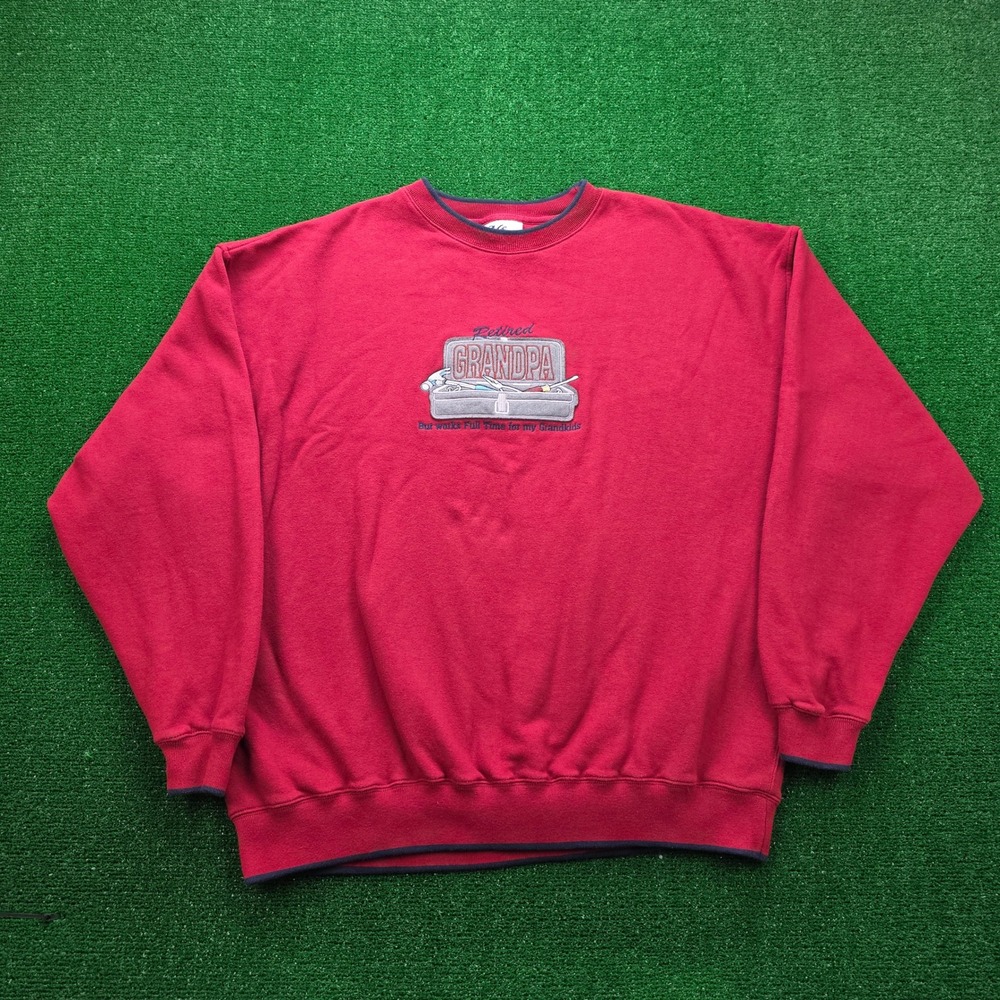 Vintage‎ McC Sport Retired Grandpa Embroidered Toolbox Sweatshirt Mens 2XL Red
